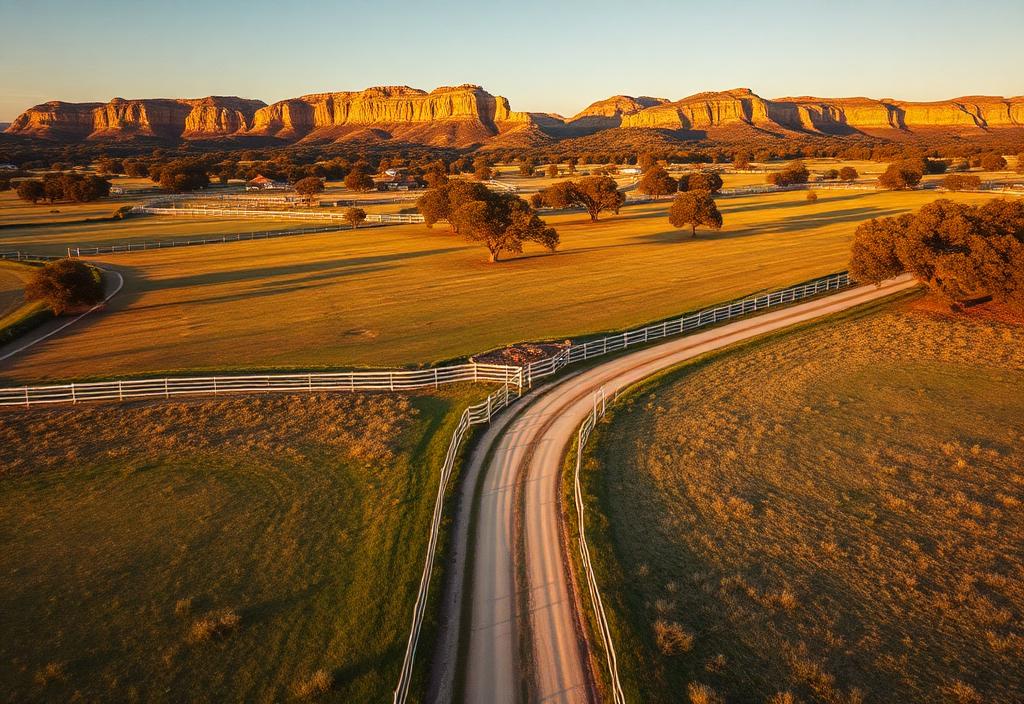 Well-maintained Texas ranch with manicured pastures and white fencing
