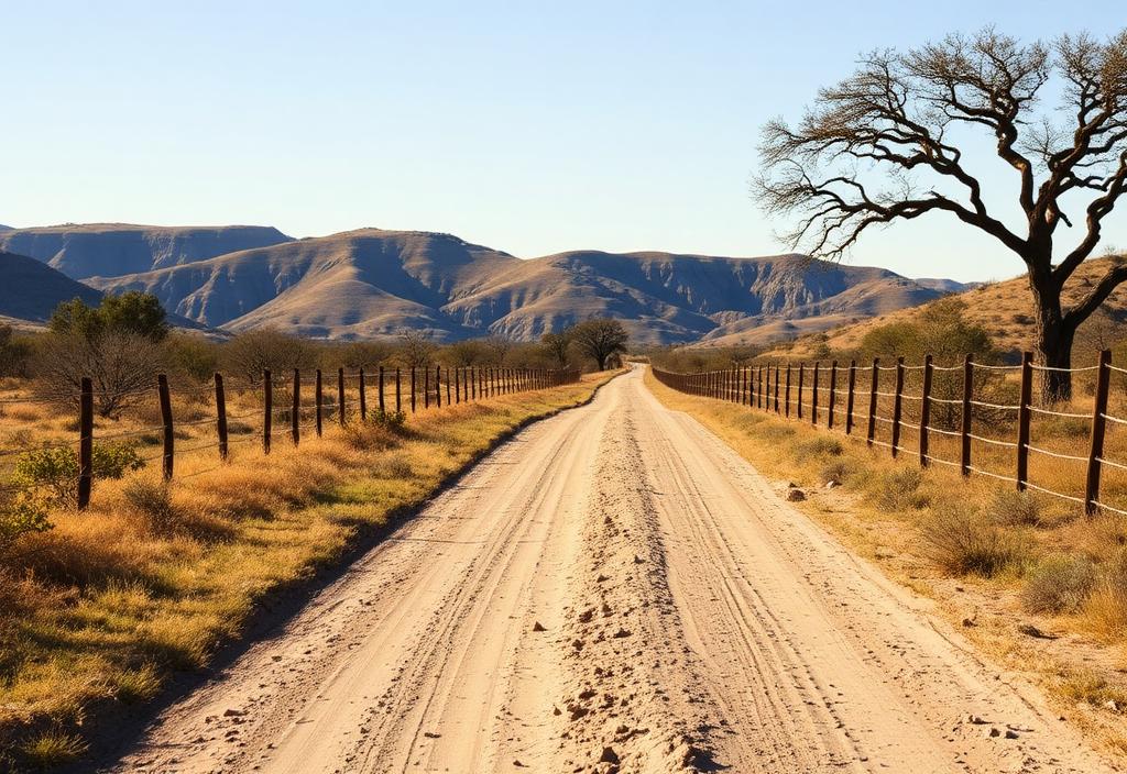 Freshly graded ranch road with maintained fencelines
